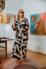 Sarinande Pants - Abstract Block Print Ochre and Bark