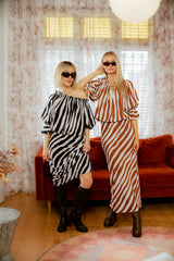 Siham Bias Skirt - Free Form Stripe Coffee and Cream
