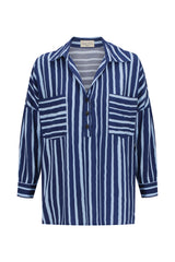 Rio Shirt - Free Form Stripe Navy and Sky