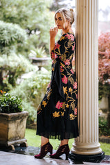 Bonny Wrap Dress - Mystery Gardenia Print Midnight Rose