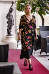 Bonny Wrap Dress - Mystery Gardenia Print Midnight Rose
