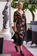 Bonny Wrap Dress - Mystery Gardenia Print Midnight Rose