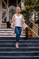Holly Kimono - Mystery Gardenia Print Sand Rose
