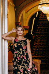 Isabella Dress - Mystery Gardenia Print Midnight Rose