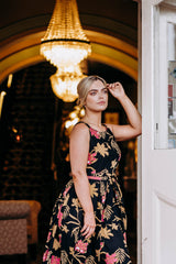 Isabella Dress - Mystery Gardenia Print Midnight Rose