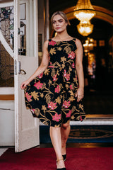 Isabella Dress - Mystery Gardenia Print Midnight Rose