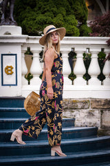 Melody Jumpsuit - Mystery Gardenia Print Midnight Rose