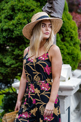 Melody Jumpsuit - Mystery Gardenia Print Midnight Rose