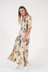 long sleeve button up collar George Dress printed