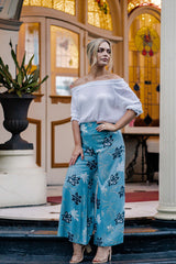 Sarinande Pants - Mystery Gardenia Print Blue Dreams