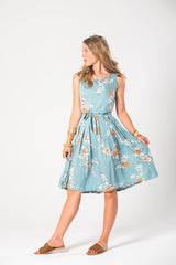Isabella Dress - Blue Orange Cosmos Print