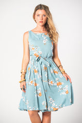 Isabella Dress - Blue Orange Cosmos Print