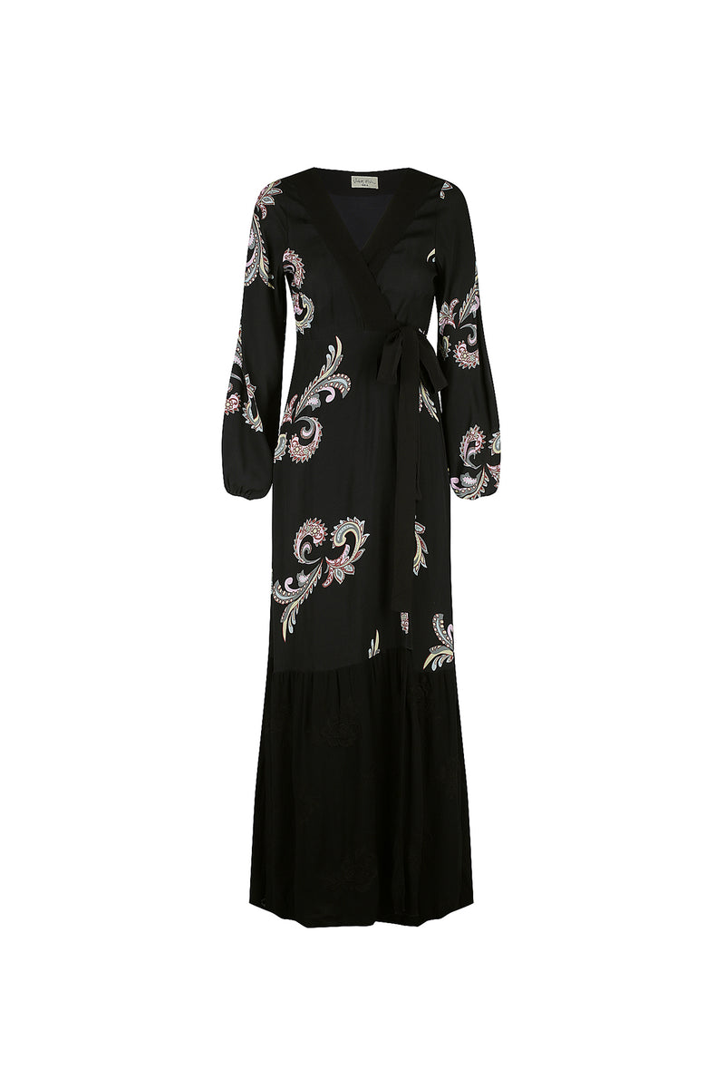Nellie Dress  - Paisley Black/embroidered rose Black